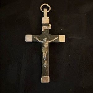 Vintage Germany Pectoral Crucifix cross Ebony wood inlaid monastery